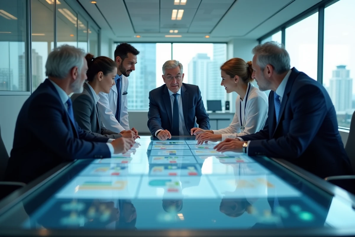 Groupe de professionnels de santé collaborant autour d