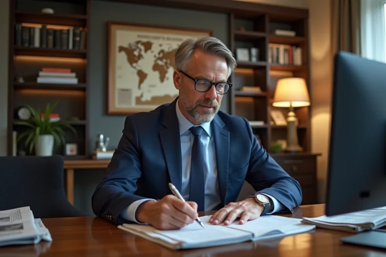 Homme d'affaires en costume dans un bureau moderne