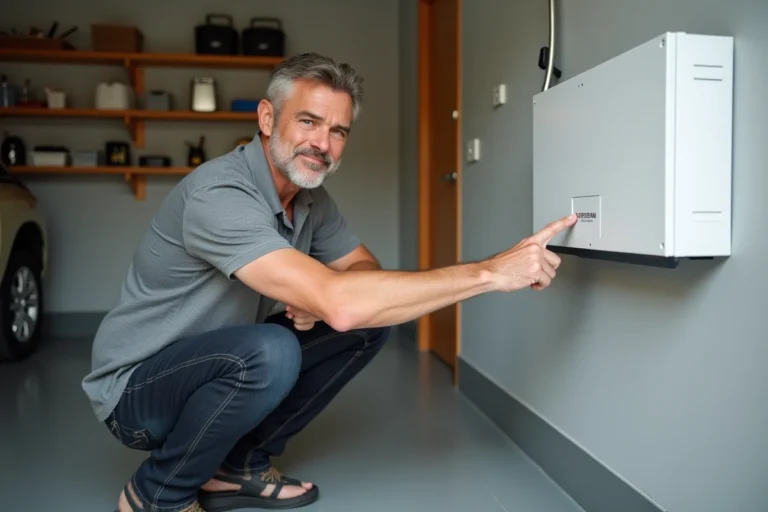 Homme appuyant sur le bouton de réinitialisation d'une motorisation de porte de garage Hormann SupraMatic E2